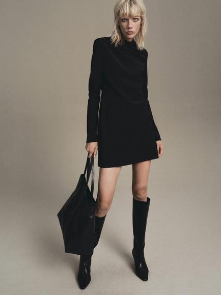 Mango Natan Drape Neck Mini Dress, Black, Black
