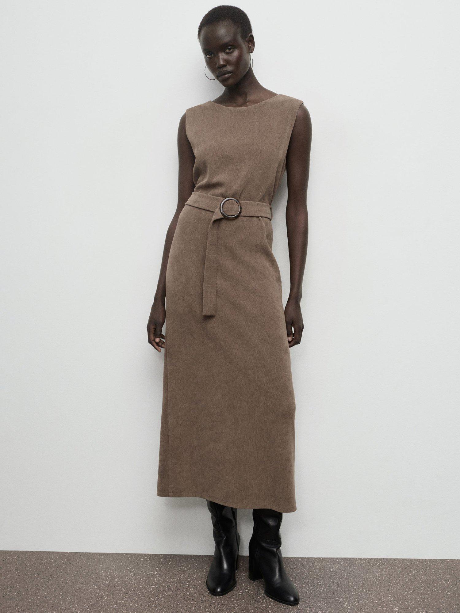 Product image 2 of 7, which shows Mango Lydia Belted Knit Dress, Brown, 10