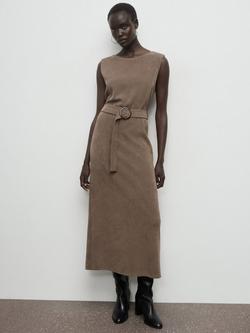 Mango Lydia Belted Knit Dress, Brown - view 2, Brown