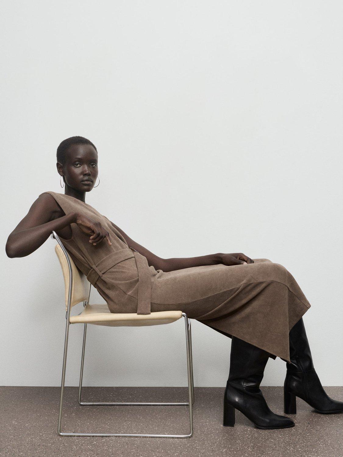 Product image 6 of 7, which shows Mango Lydia Belted Knit Dress, Brown, 10