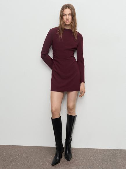Mango Saha Ruched Mini Dress, Dark Red - view 2, Dark Red