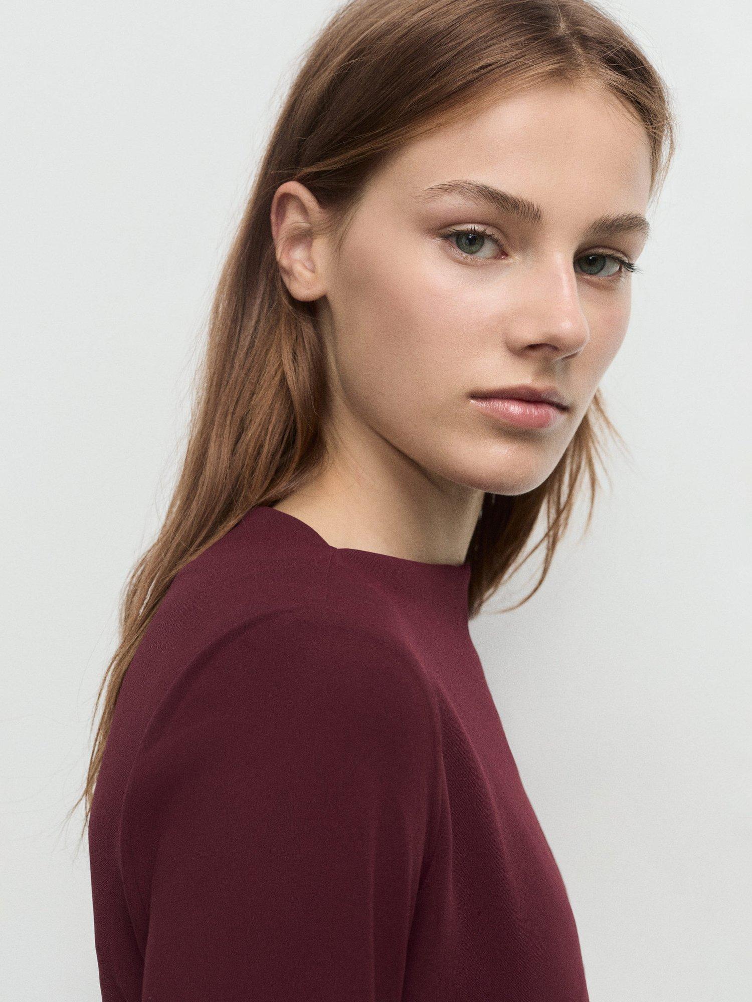 Product image 6 of 9, which shows Mango Saha Ruched Mini Dress, Dark Red, 12