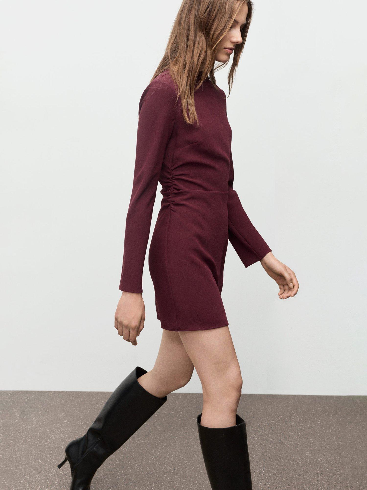 Product image 7 of 9, which shows Mango Saha Ruched Mini Dress, Dark Red, 12
