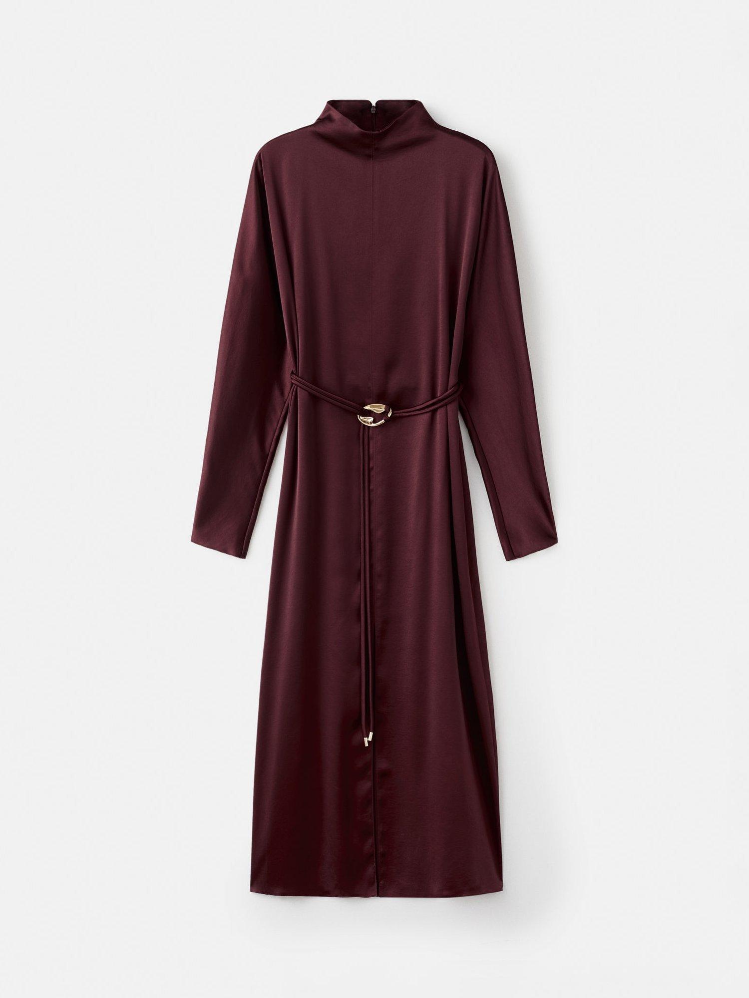 Product image 3 of 8, which shows Mango Susi Belted Satin Dress, Dark Red, 4