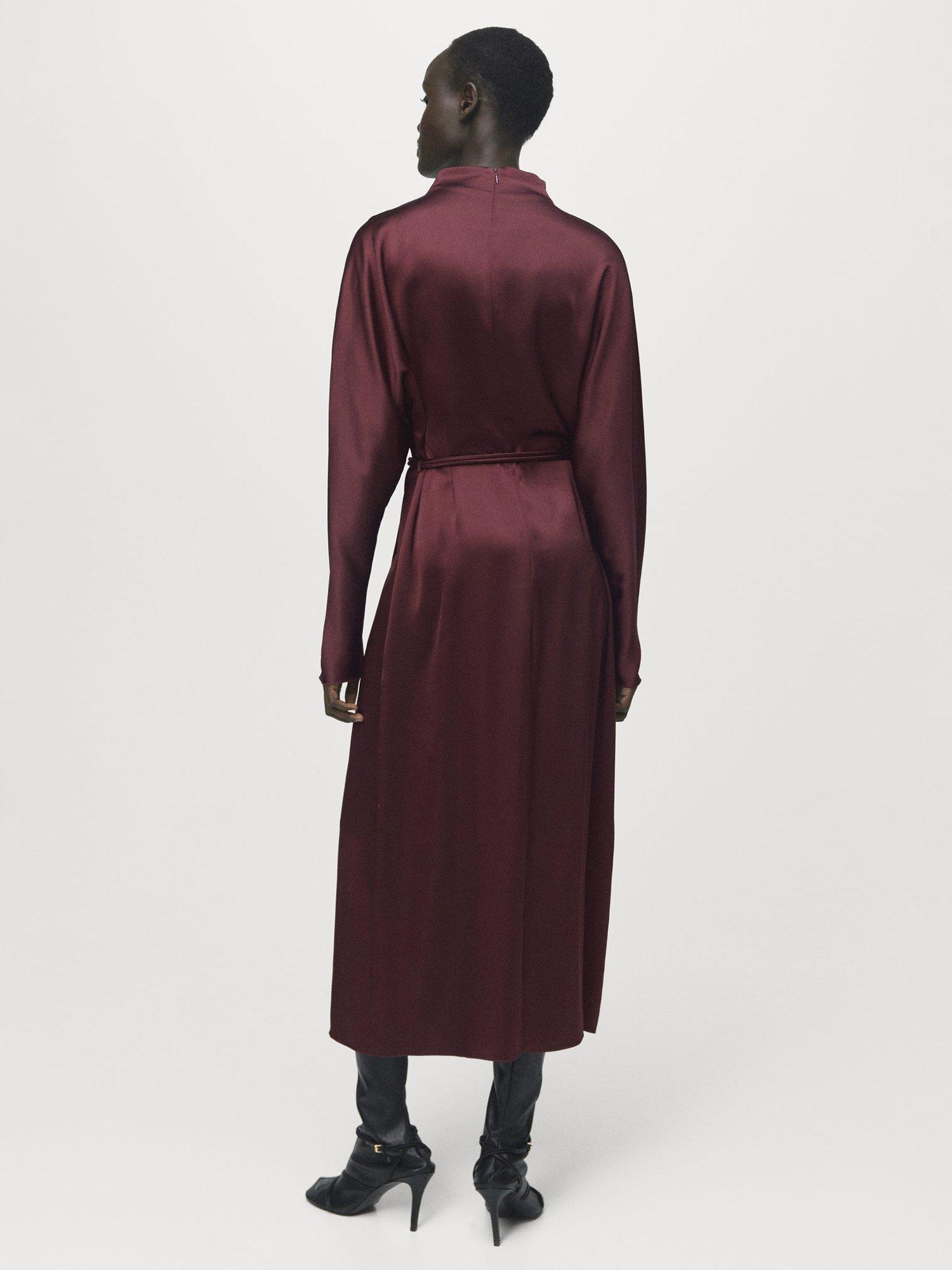 Product image 4 of 8, which shows Mango Susi Belted Satin Dress, Dark Red, 4