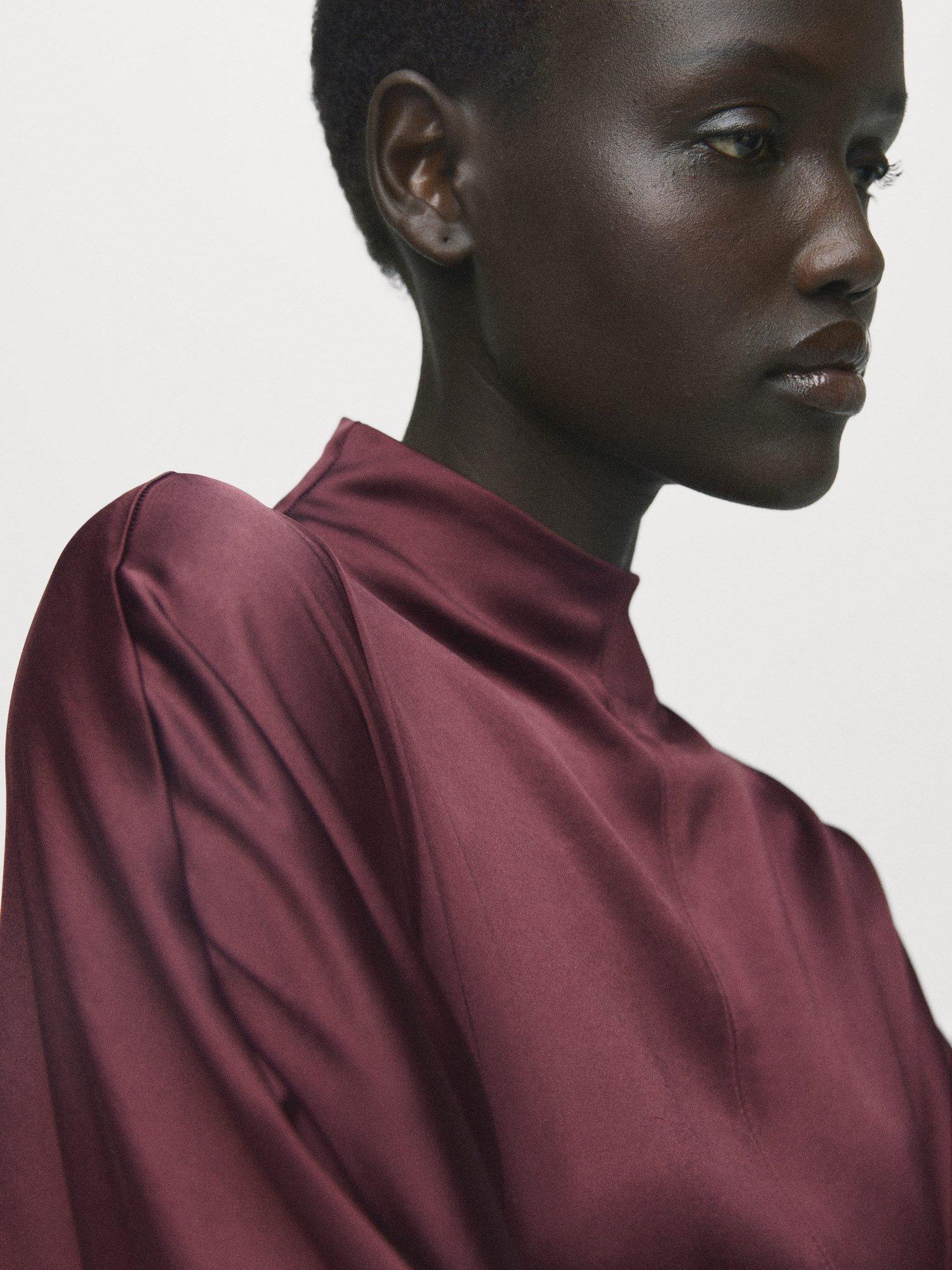 Product image 6 of 8, which shows Mango Susi Belted Satin Dress, Dark Red, 4