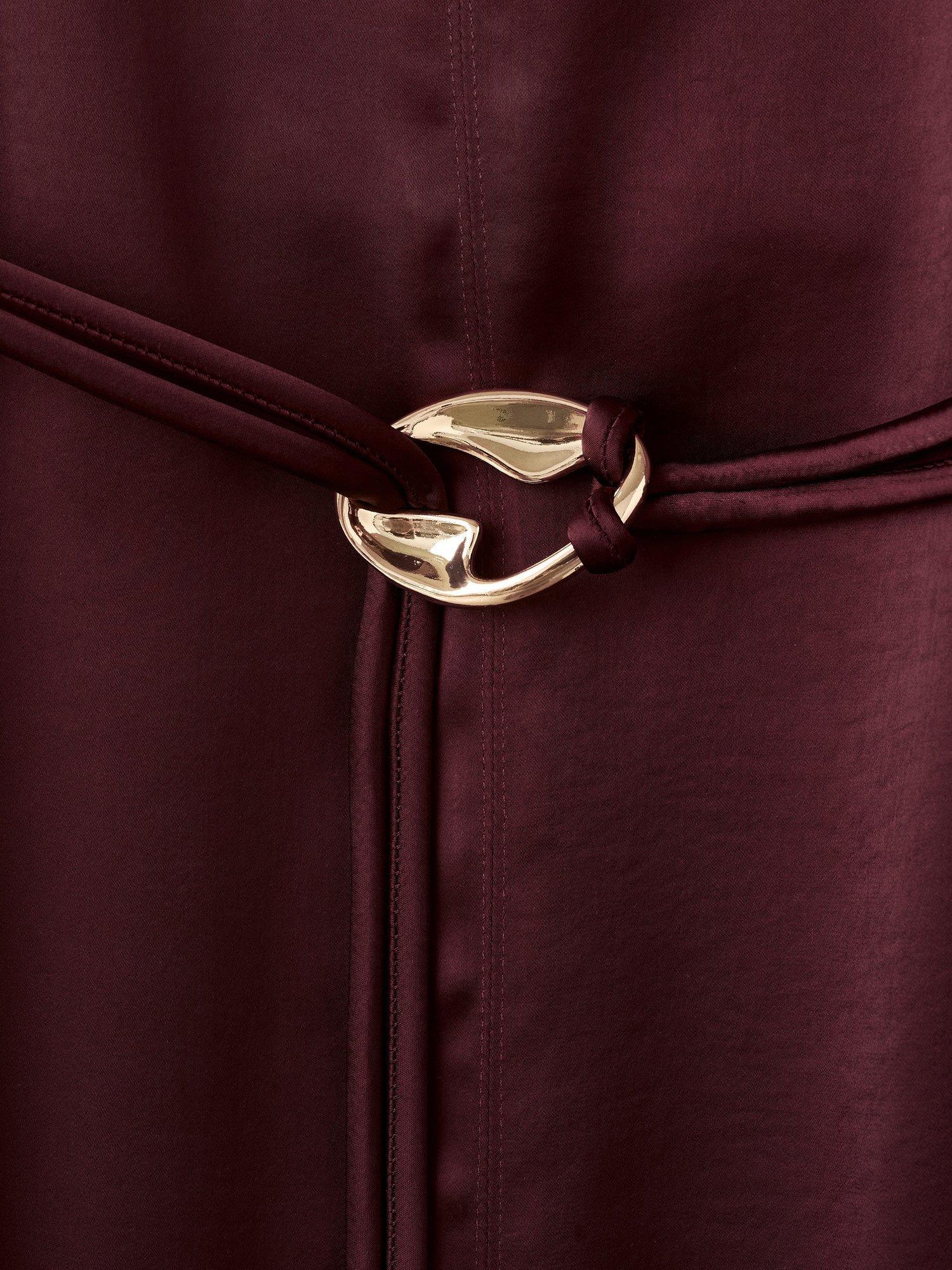 Product image 8 of 8, which shows Mango Susi Belted Satin Dress, Dark Red, 4