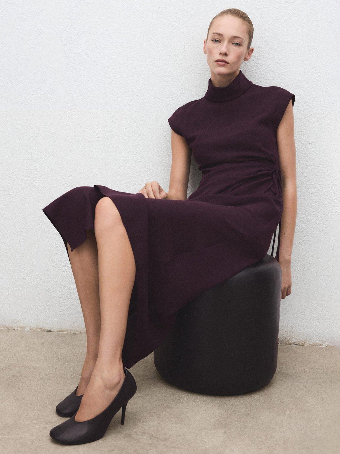 Product image 6 of 8, which shows Mango Penny Turtleneck Wrap Dress, Medium Purple, 4