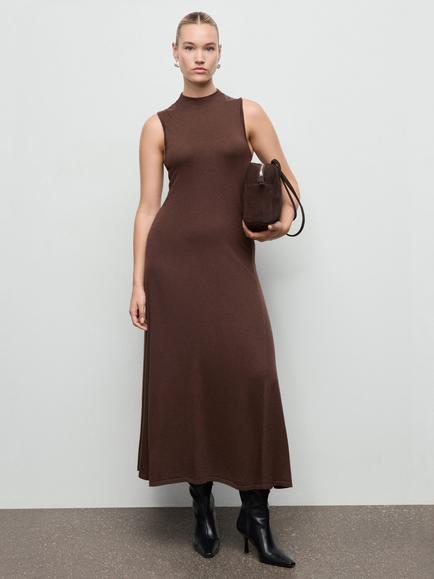 Mango Trufa High Neck Maxi Dress, Dark Brown, Dark Brown