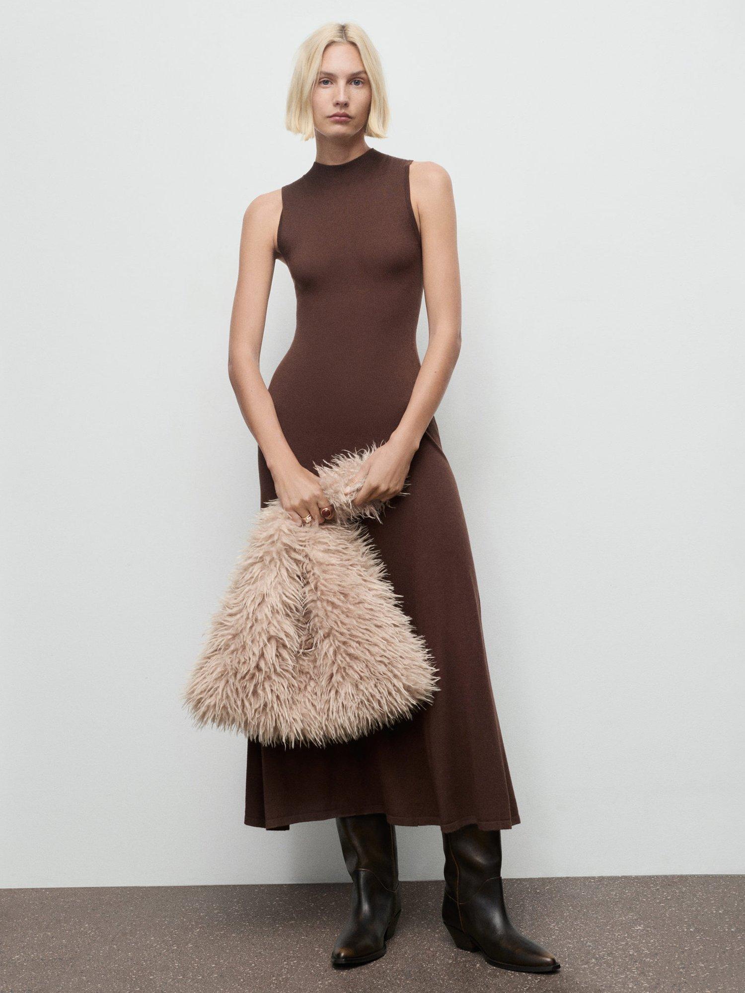 Product image 8 of 9, which shows Mango Trufa High Neck Maxi Dress, Dark Brown, 10