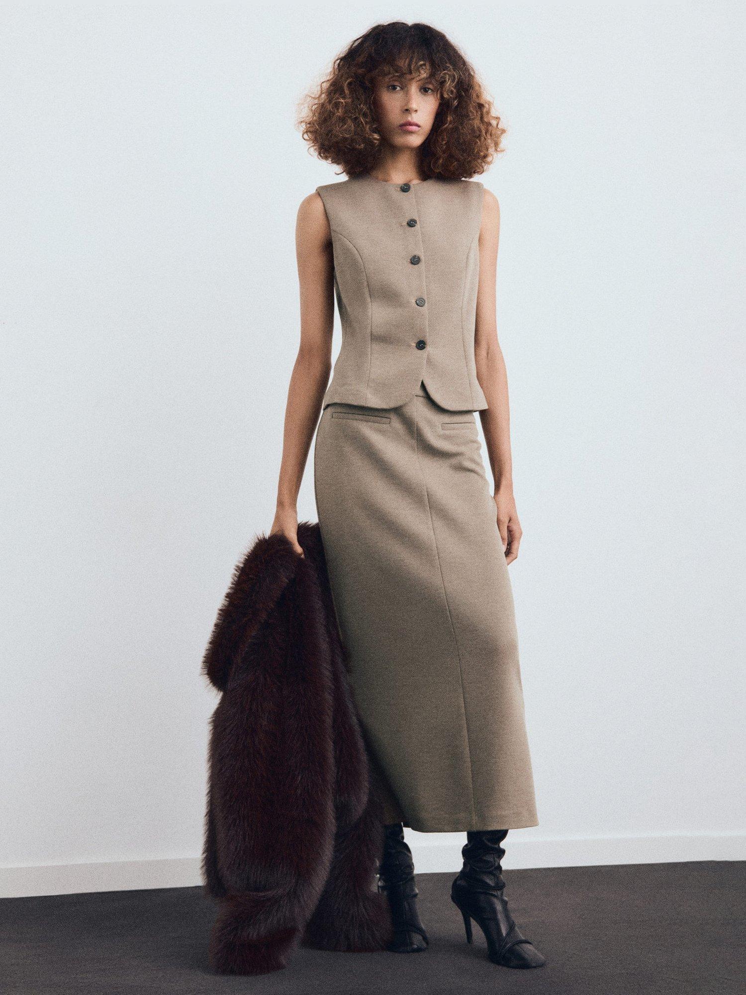 Product image 1 of 6, which shows Mango Luca Tailored Waistcoat, Brown, L