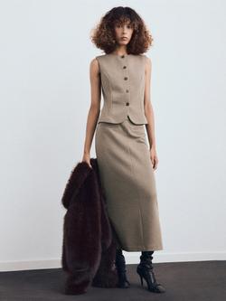 Mango Luca Tailored Waistcoat, Brown, Brown