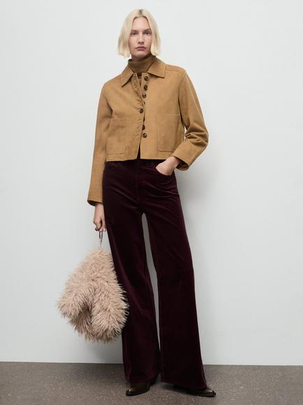 Mango Carmen Corduroy Wide Leg Jeans, Dark Red - view 2, Dark Red