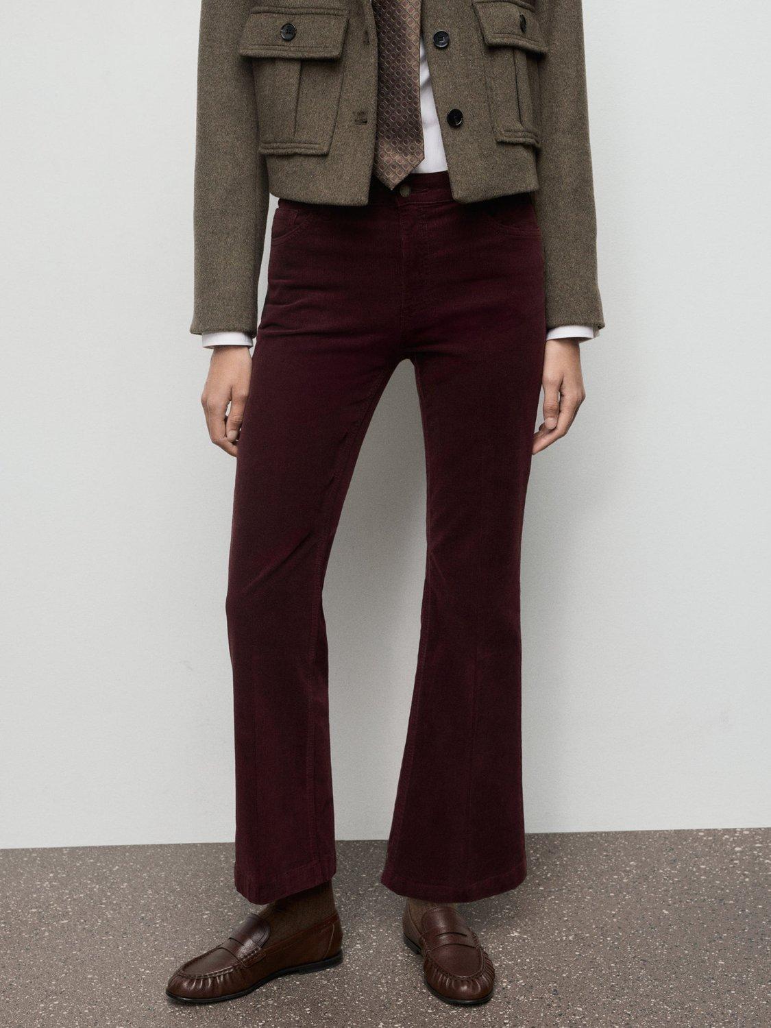 Product image 1 of 8, which shows Mango Jolene Corduroy Flared Jeans, Dark Red, 4