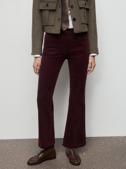 Mango Jolene Corduroy Flared Jeans, Dark Red