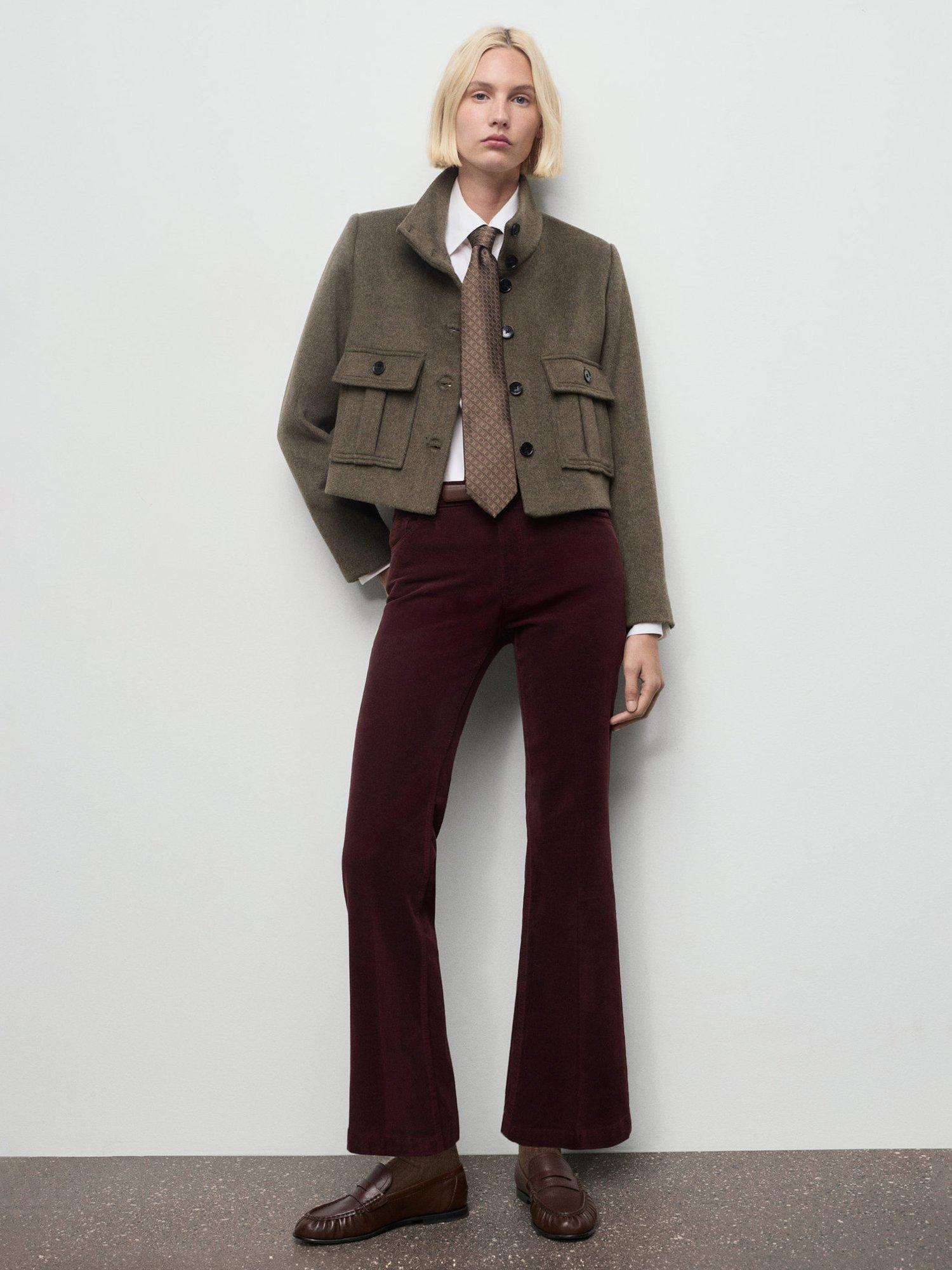 Product image 2 of 8, which shows Mango Jolene Corduroy Flared Jeans, Dark Red, 4