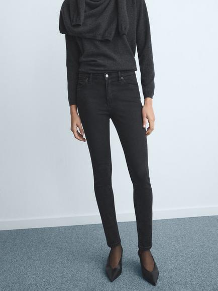 Mango Isa Mid Rise Skinny Jeans, Grey, Black