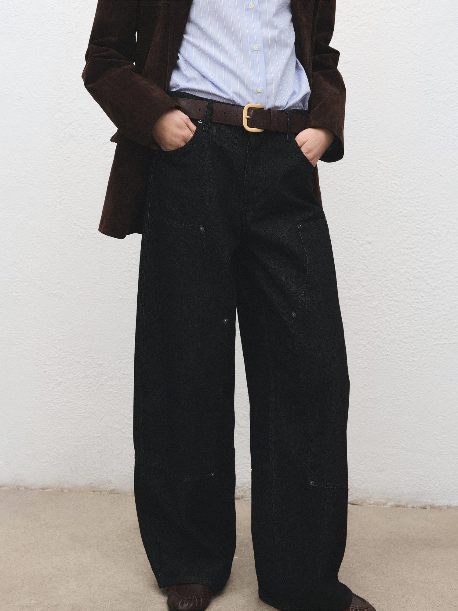 Product image 1 of 7, which shows Mango Sandra Patch Barrel Leg Jeans, Black, 10