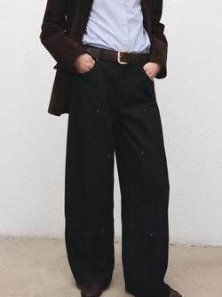 Mango Sandra Patch Barrel Leg Jeans, Black, Black