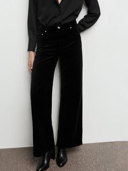 Mango Siracusa Velvet Wide Leg Jeans, Black, Black