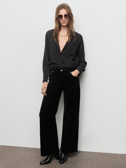 Mango Siracusa Velvet Wide Leg Jeans, Black - view 2, Black