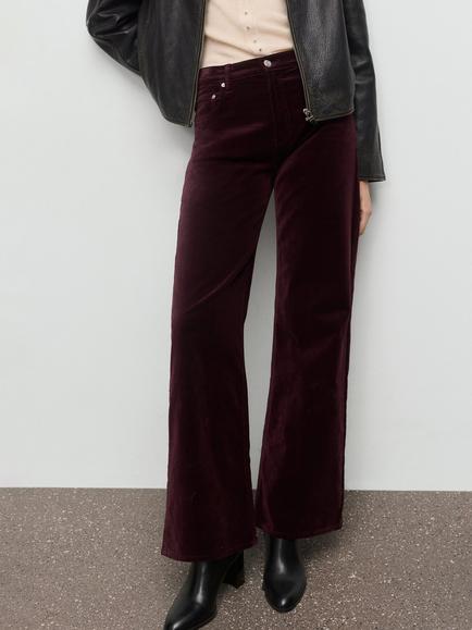 Mango Siracusa Velvet Wide Leg Jeans, Dark Red, Dark Red