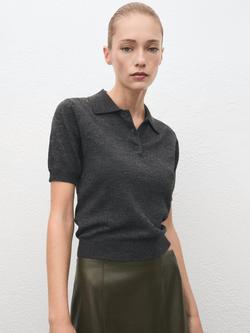 Mango Academia Polo Knit Top, Grey, Grey