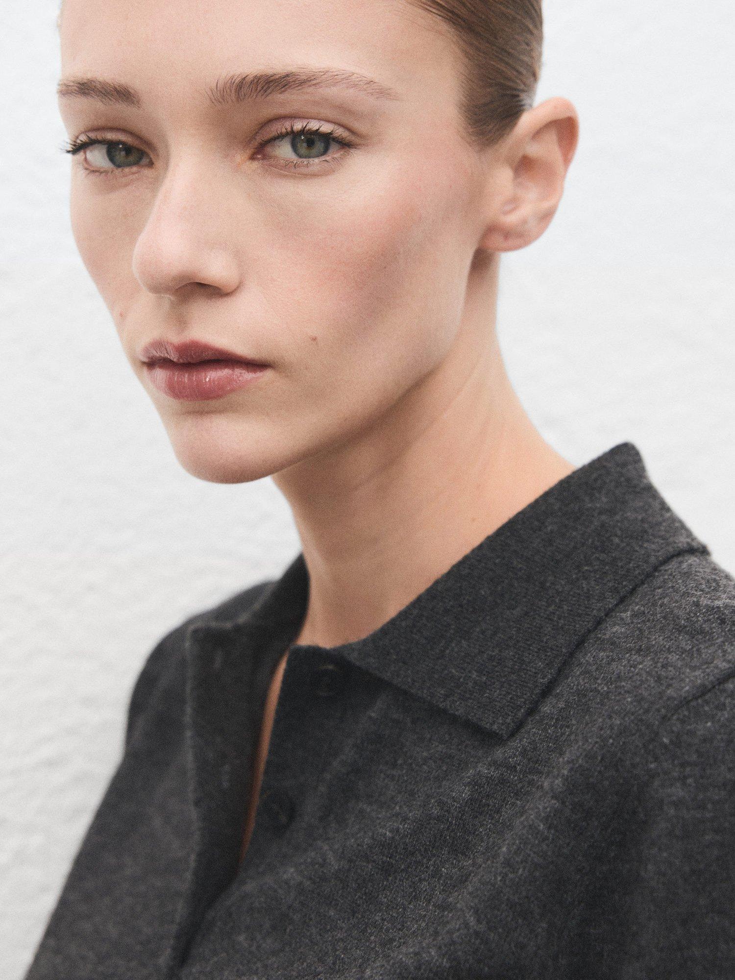 Product image 7 of 8, which shows Mango Academia Polo Knit Top, Grey, XS