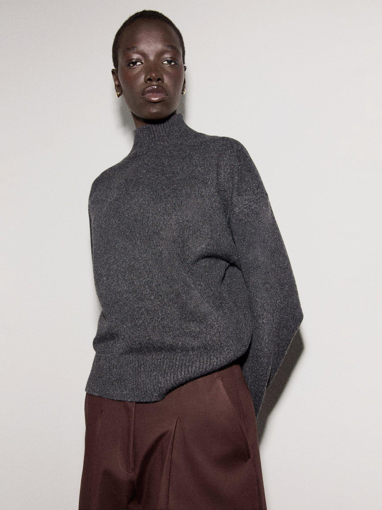 Mango Ameli Funnel Neck Jumper, Charcoal