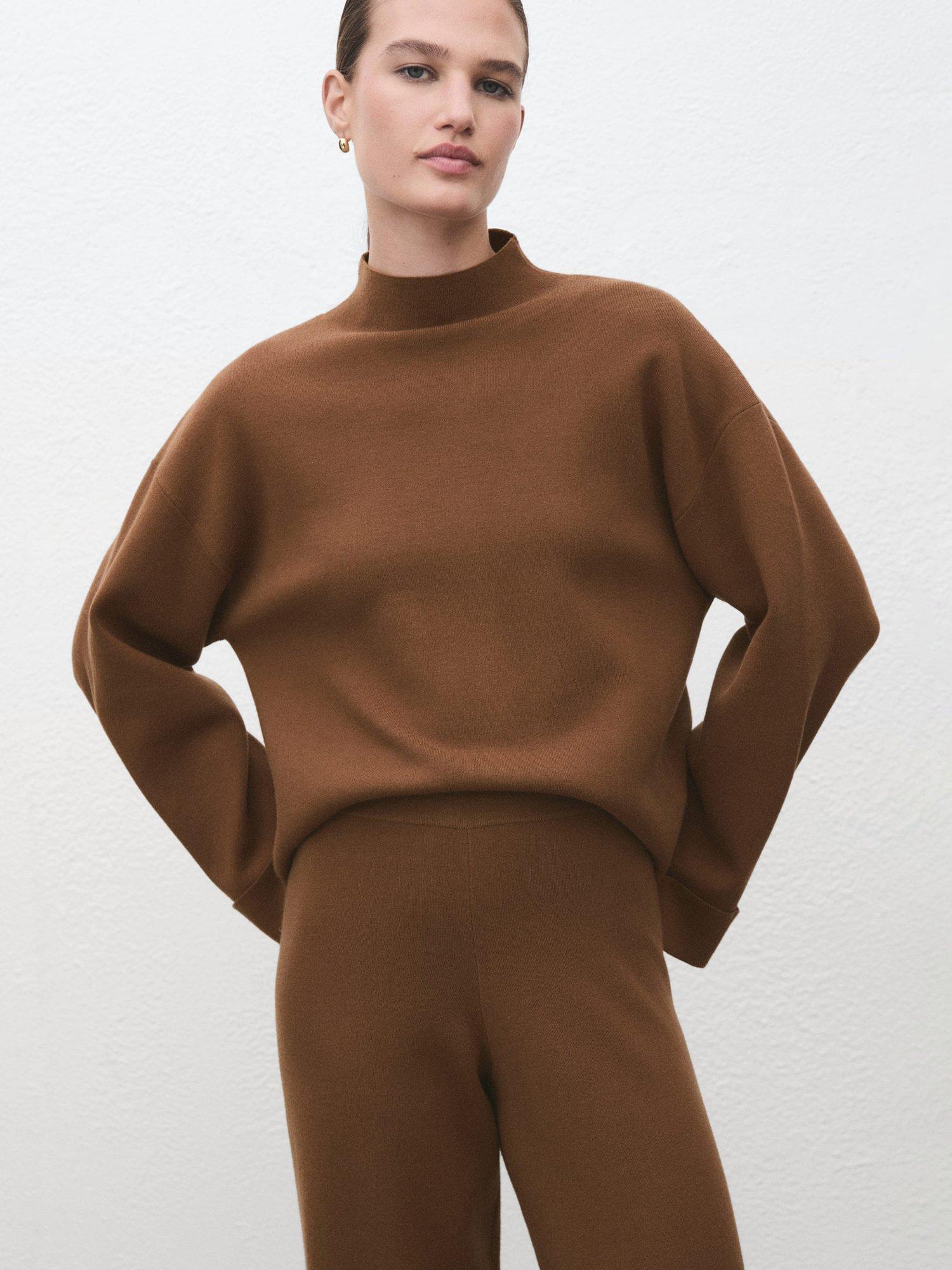 Product image 1 of 8, which shows Mango Berta High Neck Jumper, Dark Brown, M