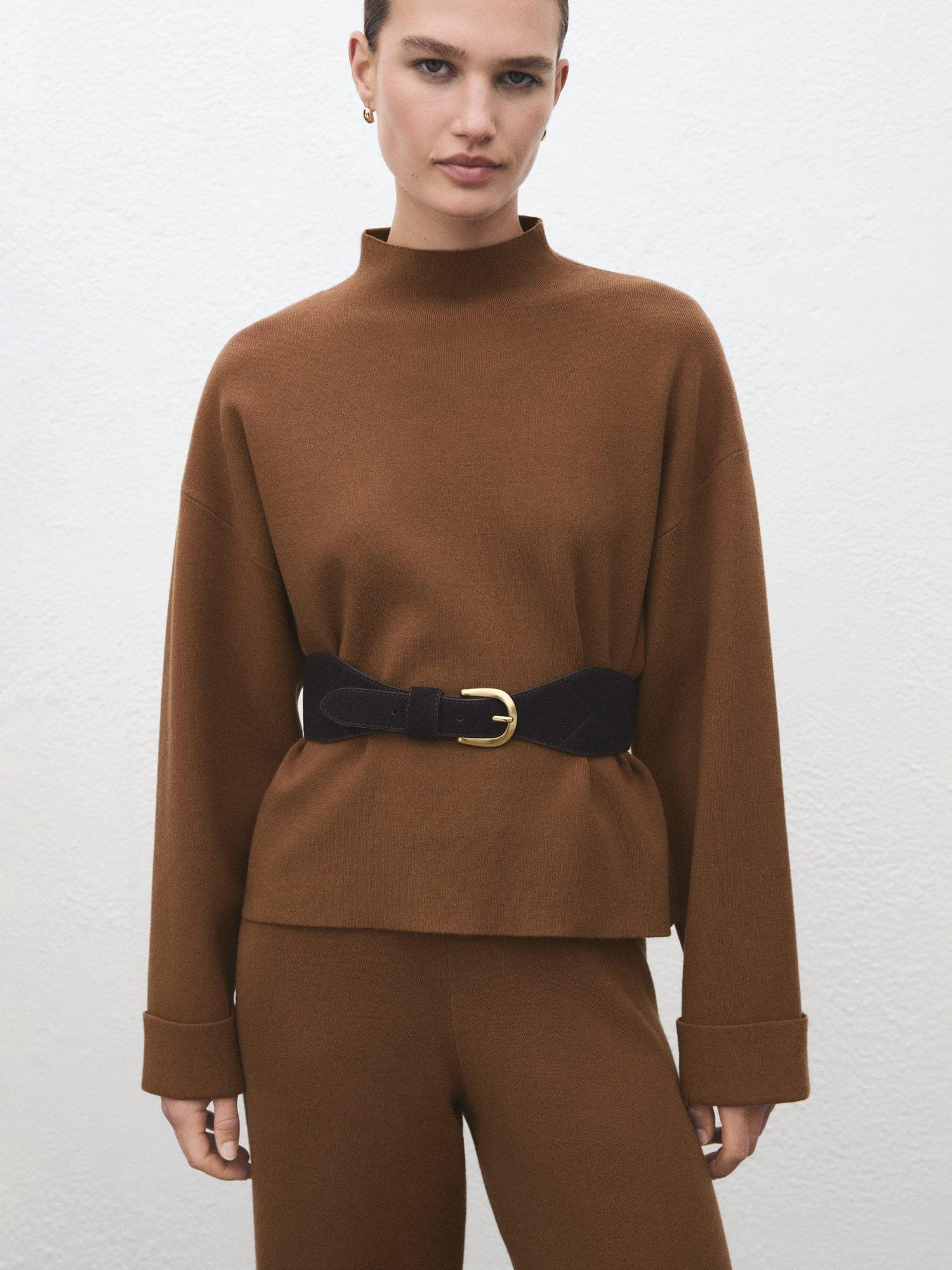 Product image 7 of 8, which shows Mango Berta High Neck Jumper, Dark Brown, M