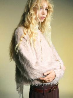 Mango Brushed Faux Fur Jumper, Light Grey, Light Grey