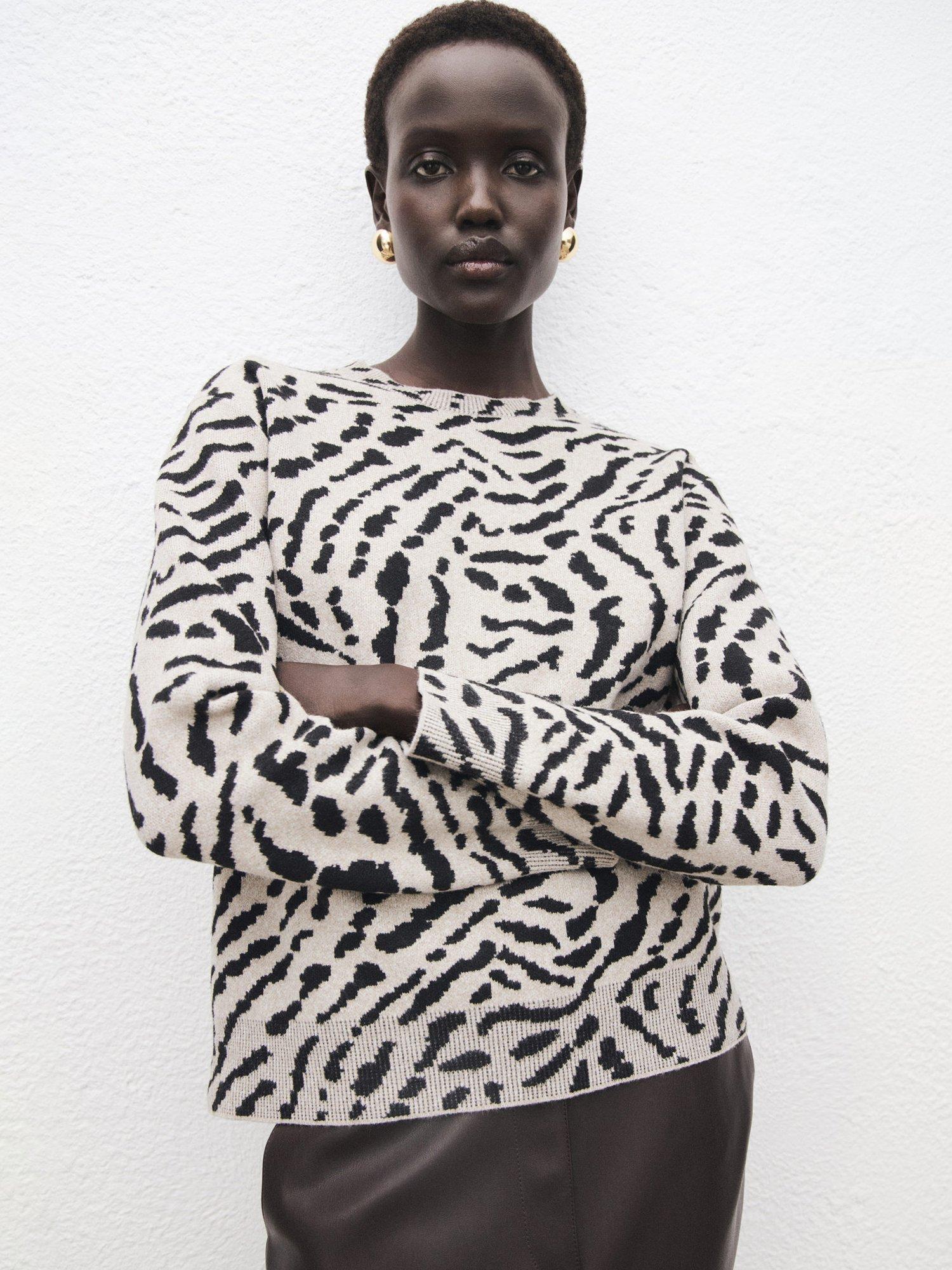 Product image 1 of 8, which shows Mango Felina Animal Print Jumper, Medium Brown, XS