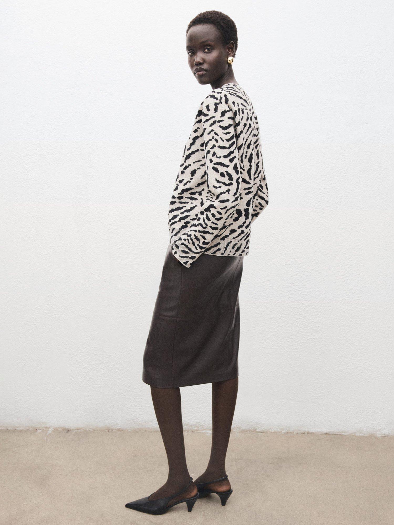 Product image 4 of 8, which shows Mango Felina Animal Print Jumper, Medium Brown, XS