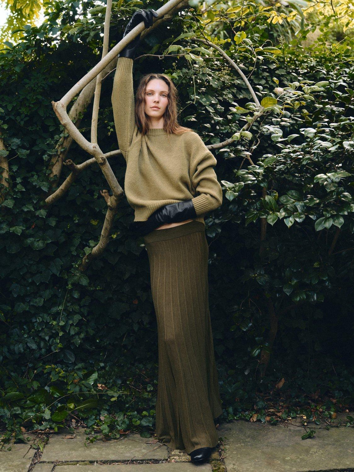 Product image 2 of 7, which shows Mango Flowery Oversized Chunky Knit Jumper, Dark Green, S