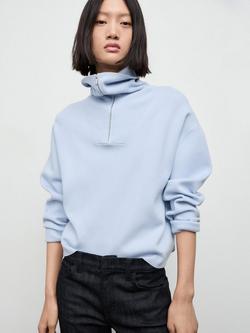 Mango Latonis Zip Turtleneck Jumper, Light Blue, Light Blue