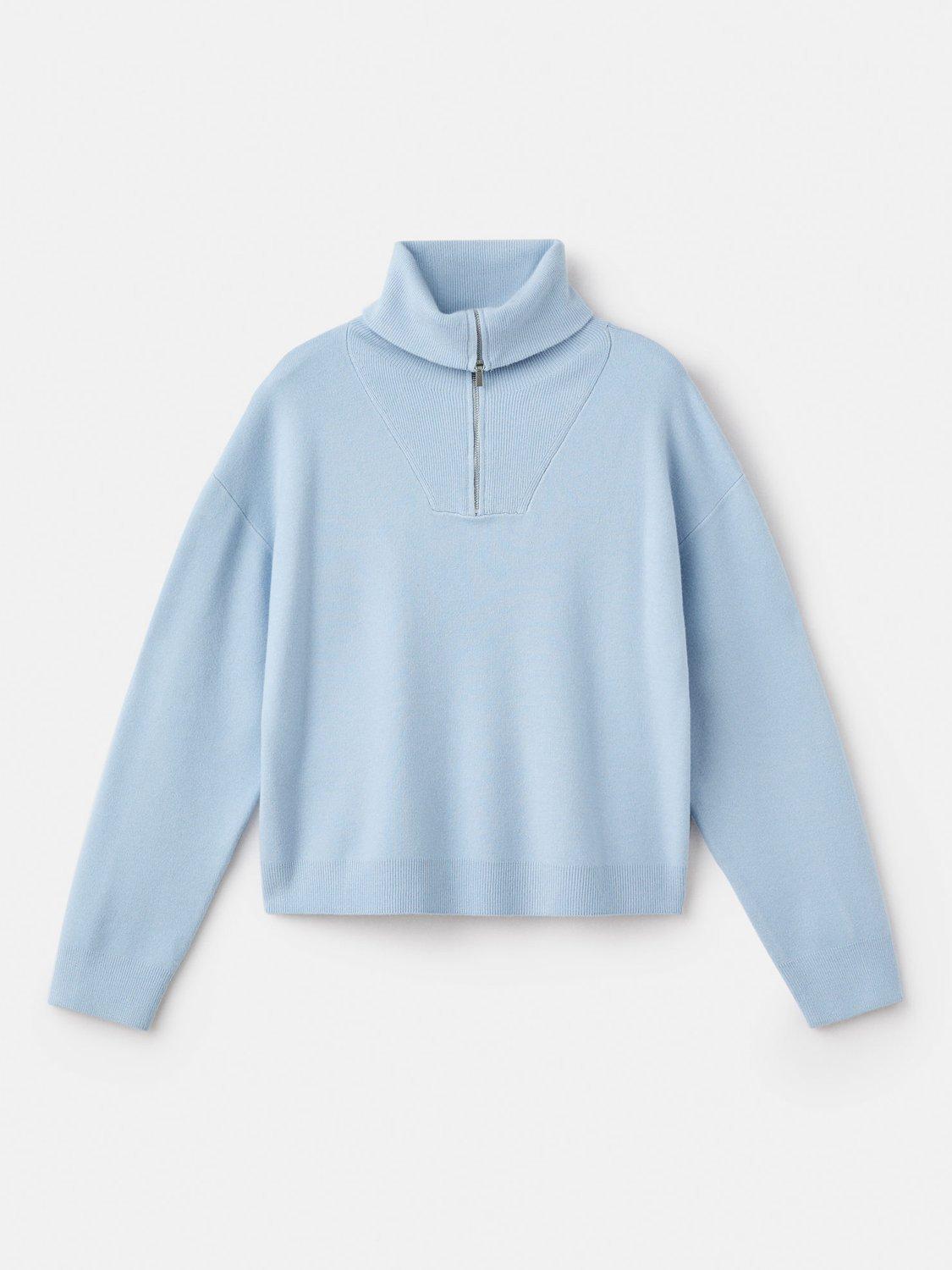 Product image 3 of 7, which shows Mango Latonis Zip Turtleneck Jumper, Light Blue, M