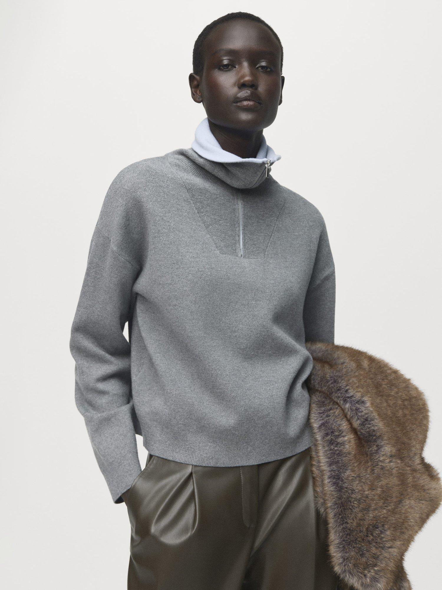 Product image 1 of 8, which shows Mango Latonis Contrast Collar Jumper, Grey, XXXL