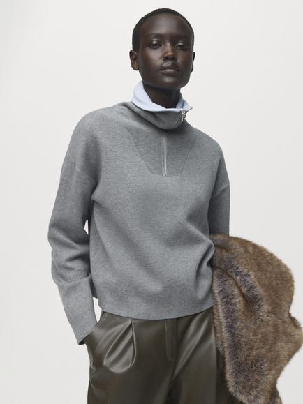 Mango Latonis Contrast Collar Jumper, Grey, Grey