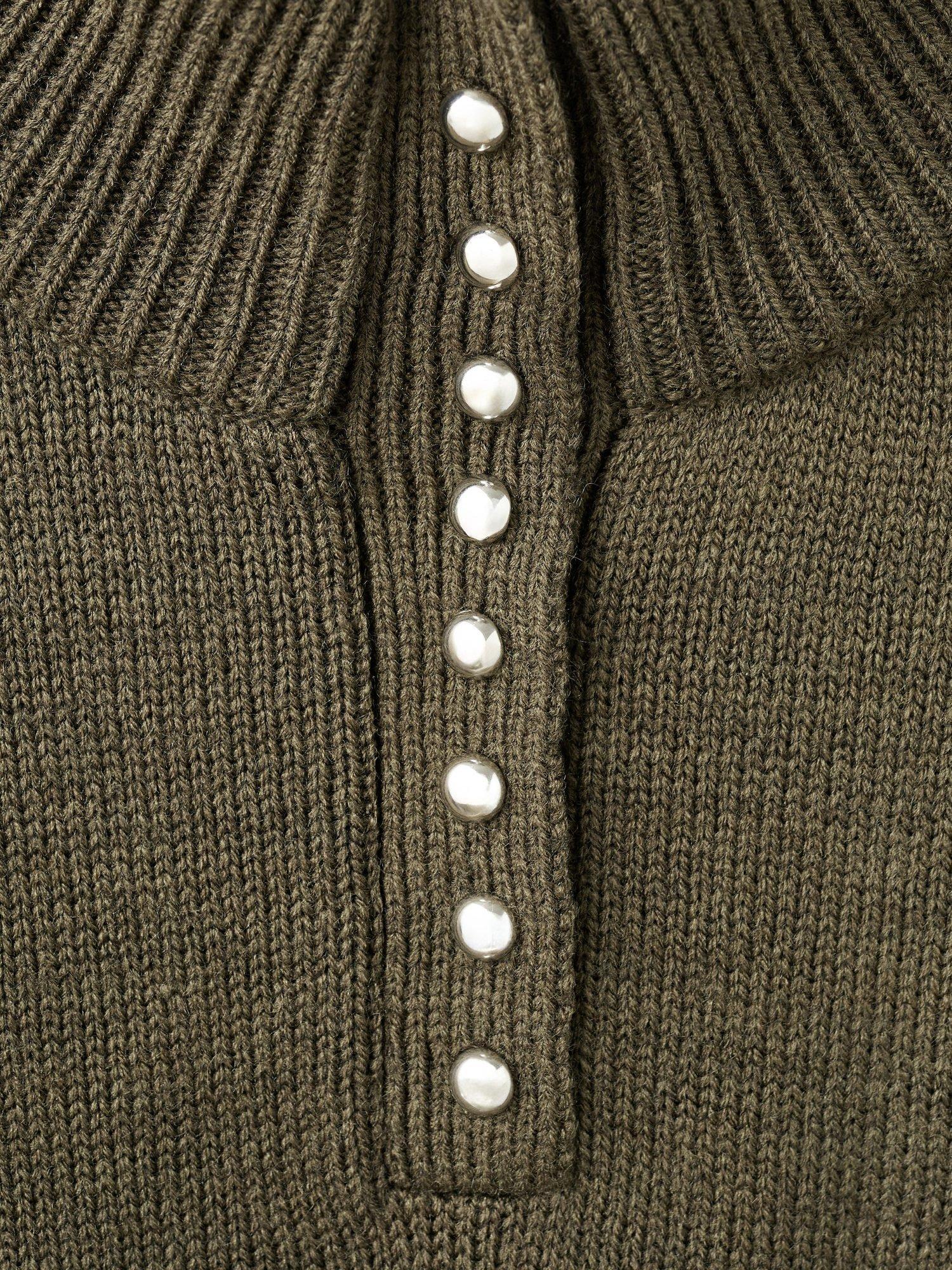 Product image 8 of 8, which shows Mango Limones Button Neck Jumper, Khaki, XS