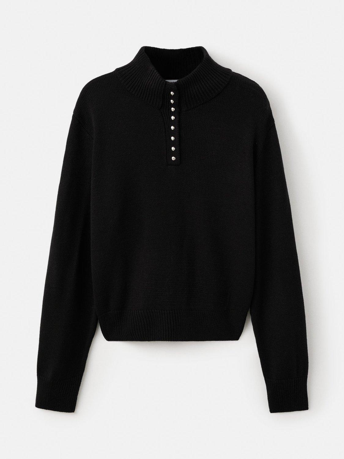 Product image 3 of 6, which shows Mango Limones Button Neck Jumper, Black, XS