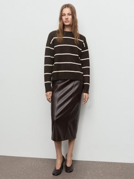 Mango Marina Stripe Jumper - view 2, Dark Brown