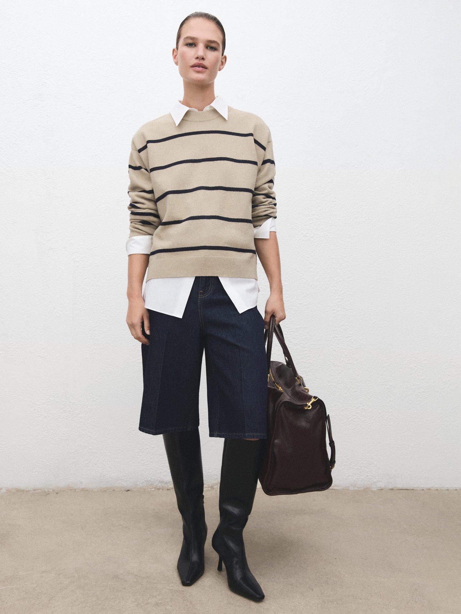 Product image 2 of 8, which shows Mango Marina Stripe Jumper, Pastel Grey, M
