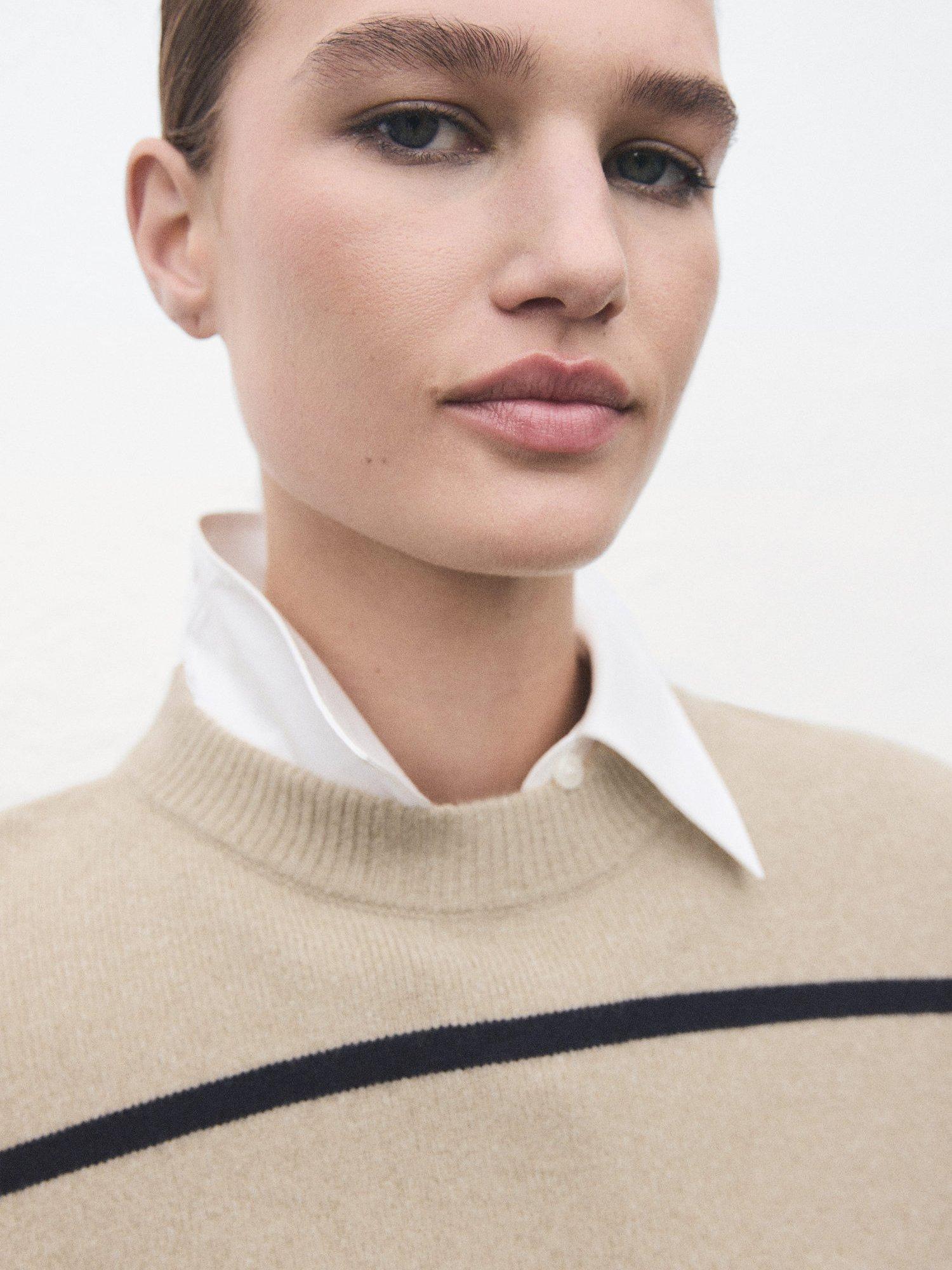 Product image 6 of 8, which shows Mango Marina Stripe Jumper, Pastel Grey, M