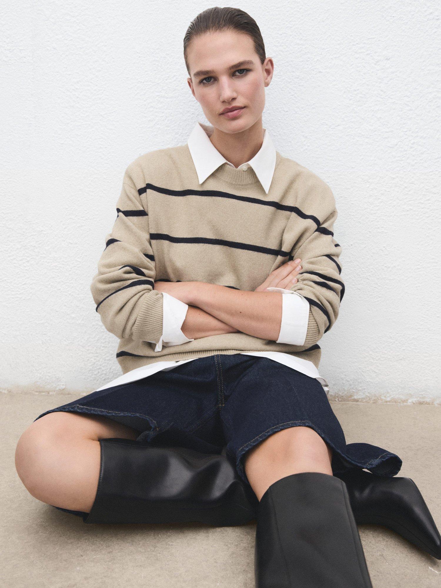 Product image 7 of 8, which shows Mango Marina Stripe Jumper, Pastel Grey, M