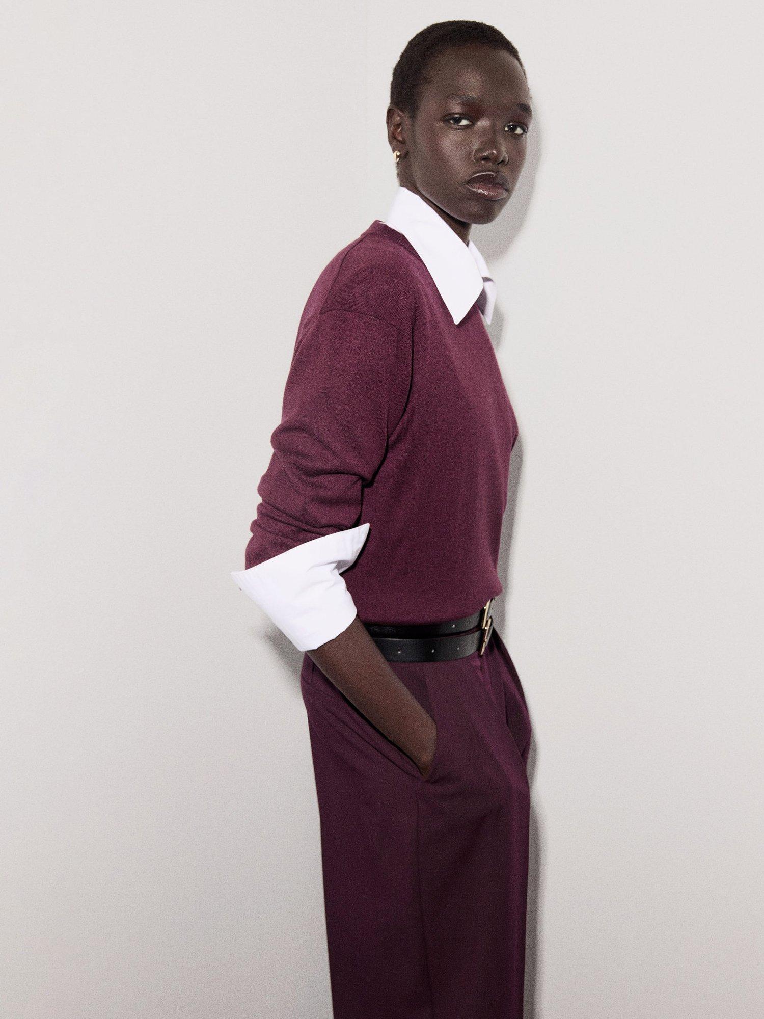 Product image 1 of 8, which shows Mango Mili Crew Neck Jumper, Dark Red, XXS
