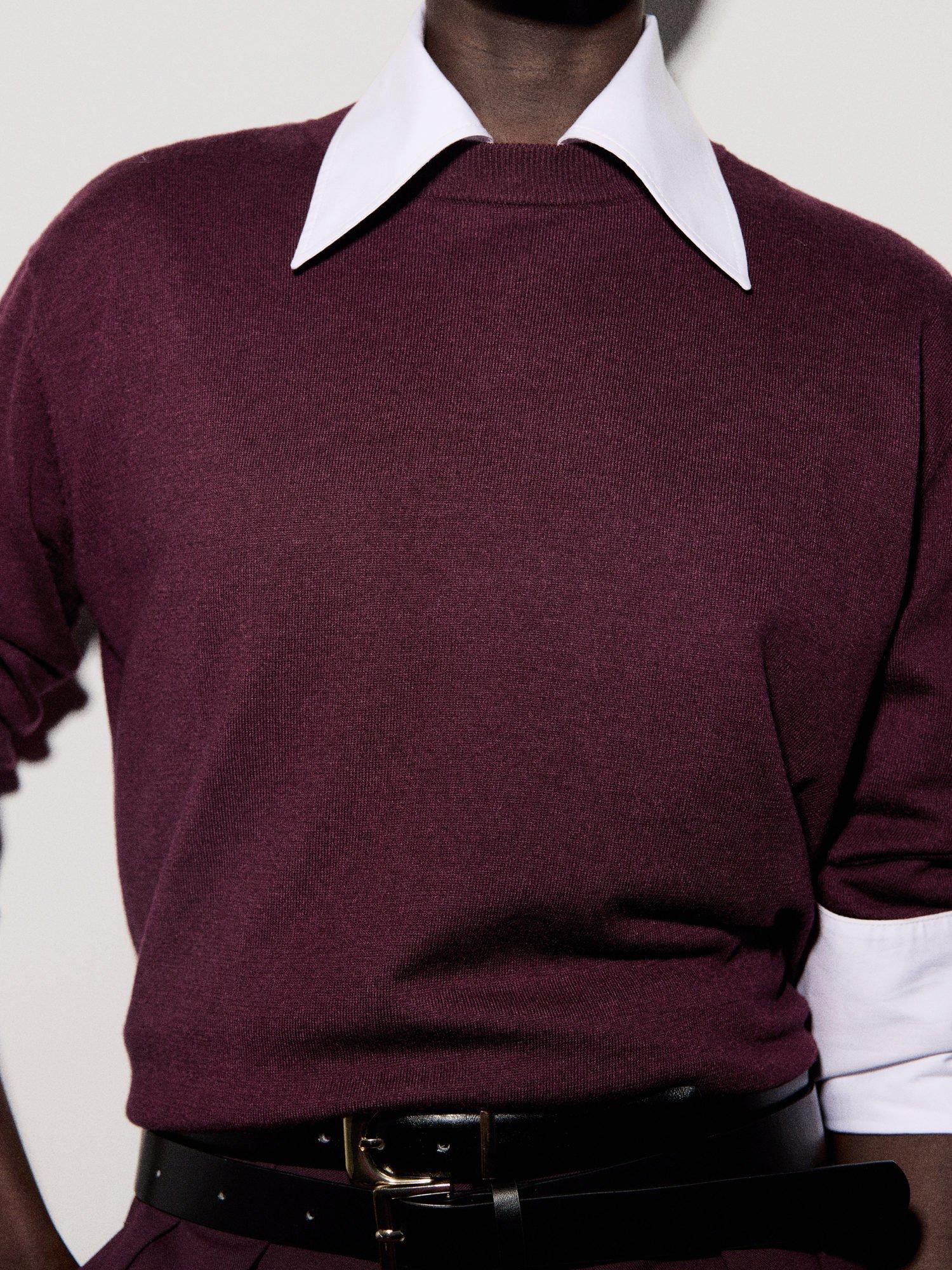Product image 7 of 8, which shows Mango Mili Crew Neck Jumper, Dark Red, XXS