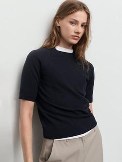 Mango Nuria Short Sleeve Knit Top, Navy