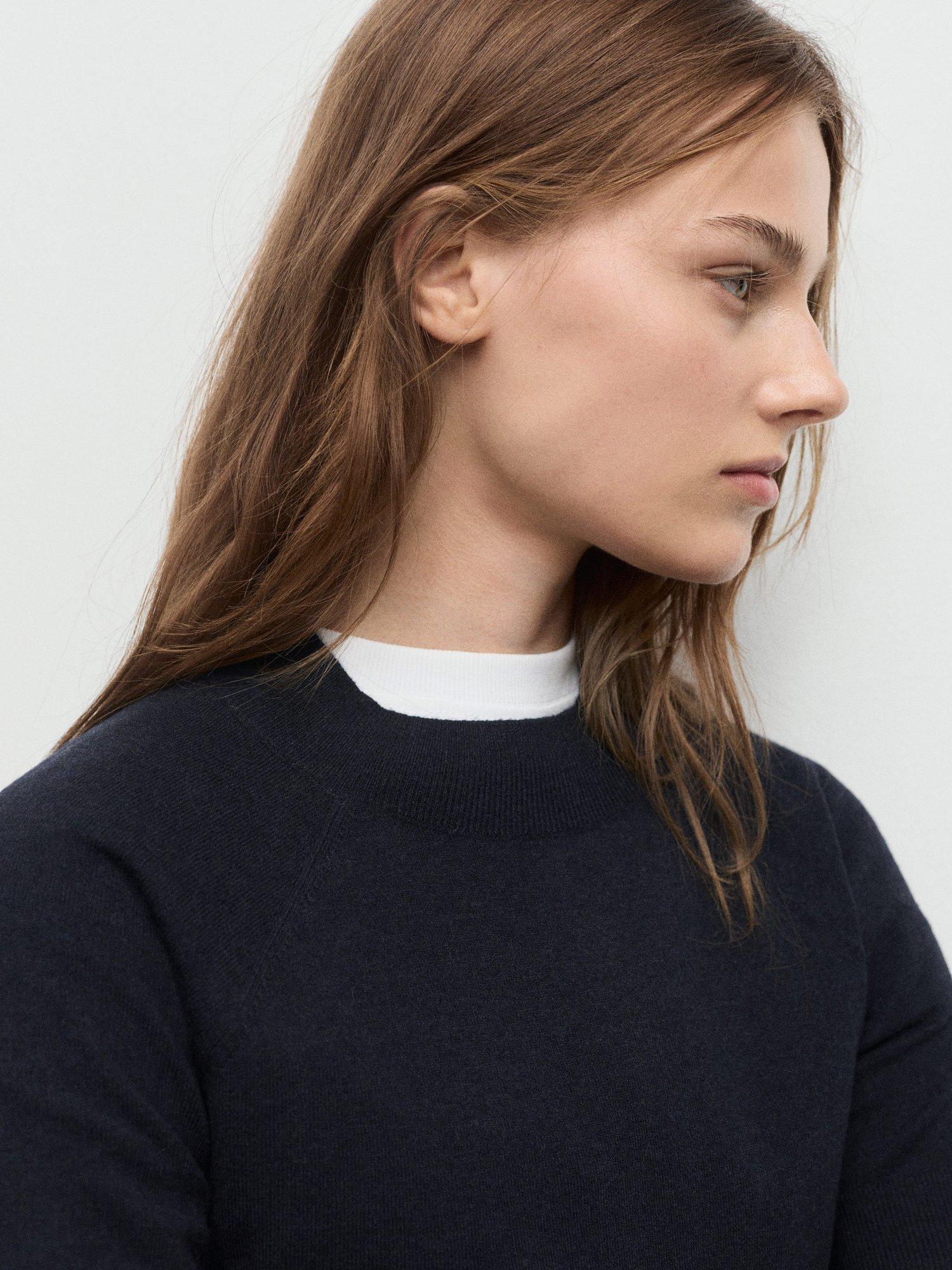 Product image 6 of 8, which shows Mango Nuria Short Sleeve Knit Top, Navy, XXS