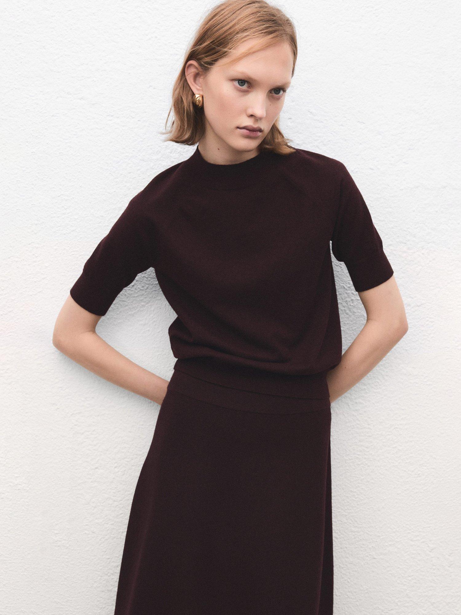 Product image 1 of 9, which shows Mango Nuria Short Sleeve Knit Top, Dark Red, 6XL
